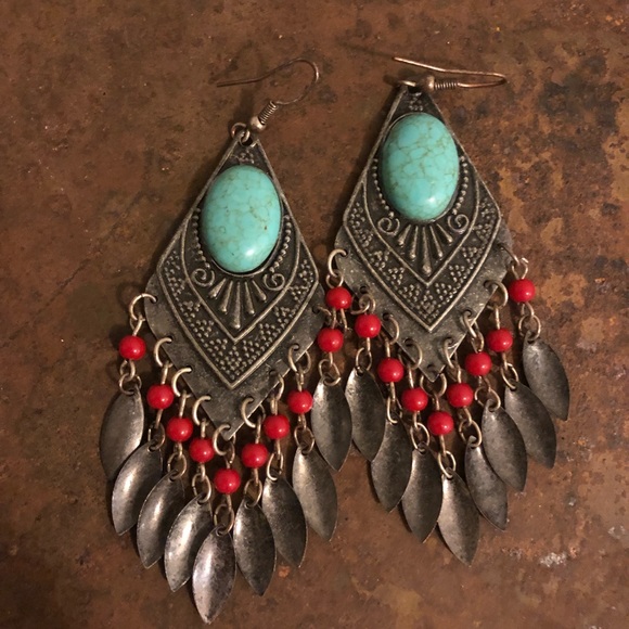 Boho Turquoise Earrings - Picture 2 of 3